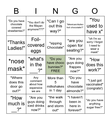 Moonstruck Easter Weekend Bingo Card