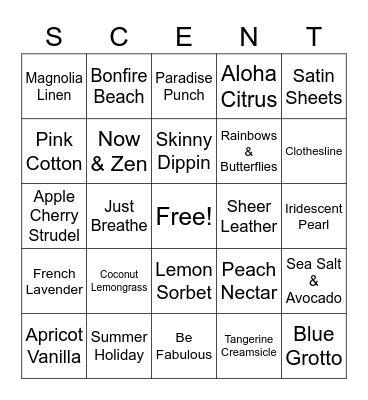 Scentsy Bingo Card