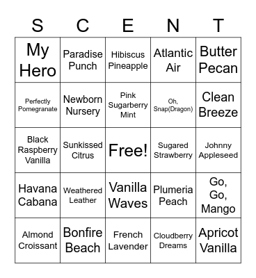Scentsy Bingo Card