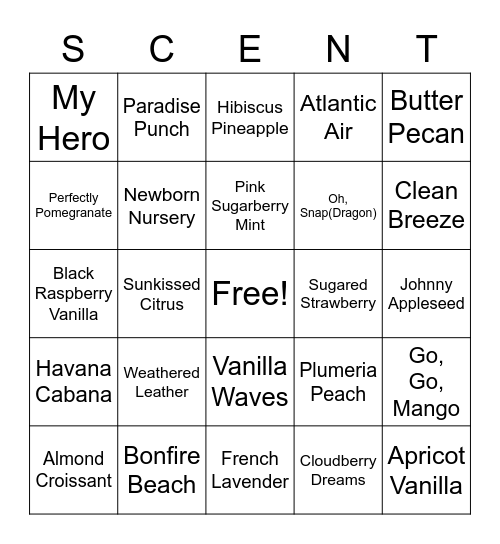 Scentsy Bingo Card