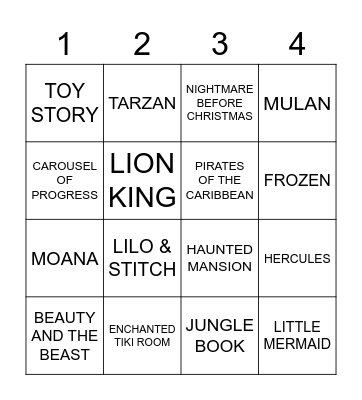 DISNEY MUSIC TRIVIA Bingo Card