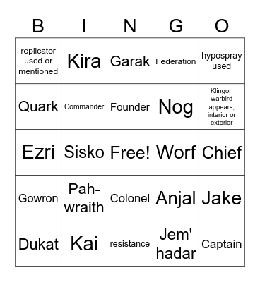 DS9 bingo: When It Rains Bingo Card