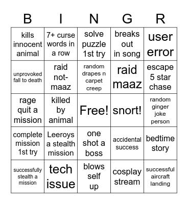 Test Run #1 Ginger Binger Bingo Card