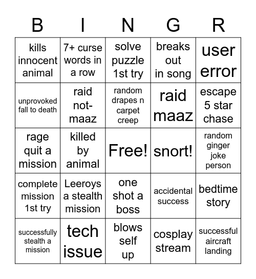 Test Run #1 Ginger Binger Bingo Card