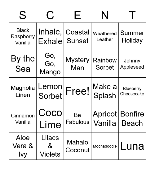 Scentsy Bingo Card