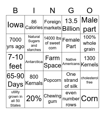 CORN  Bingo Card