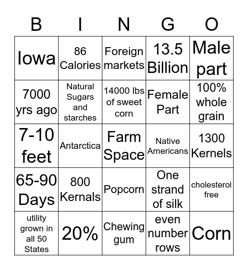 CORN  Bingo Card