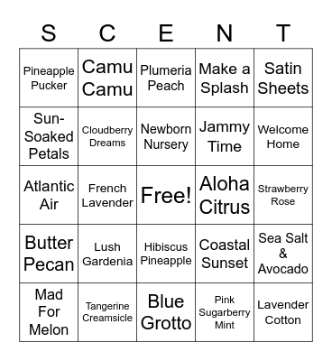 Scentsy Bingo Card