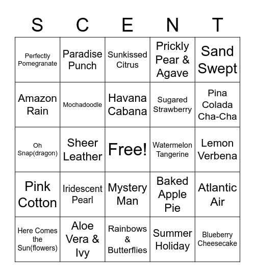 Scentsy Bingo Card