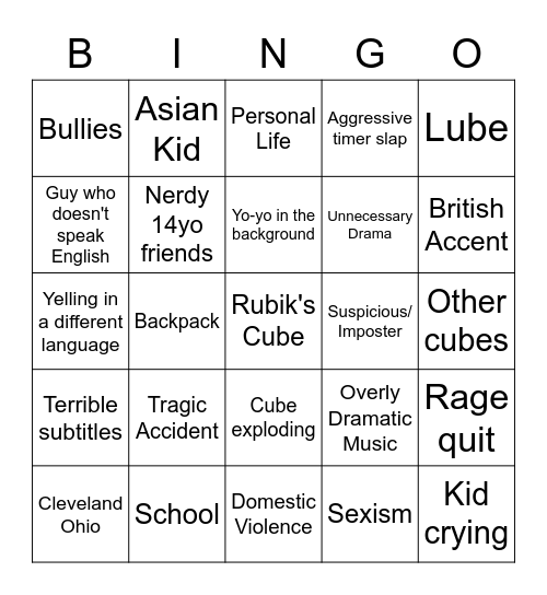 Rubix Cube Doc Bingo Card