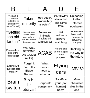 Blade Runner Predictions Bingo Card