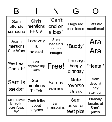 beeg-yoshi Drinking Game Bingo Card