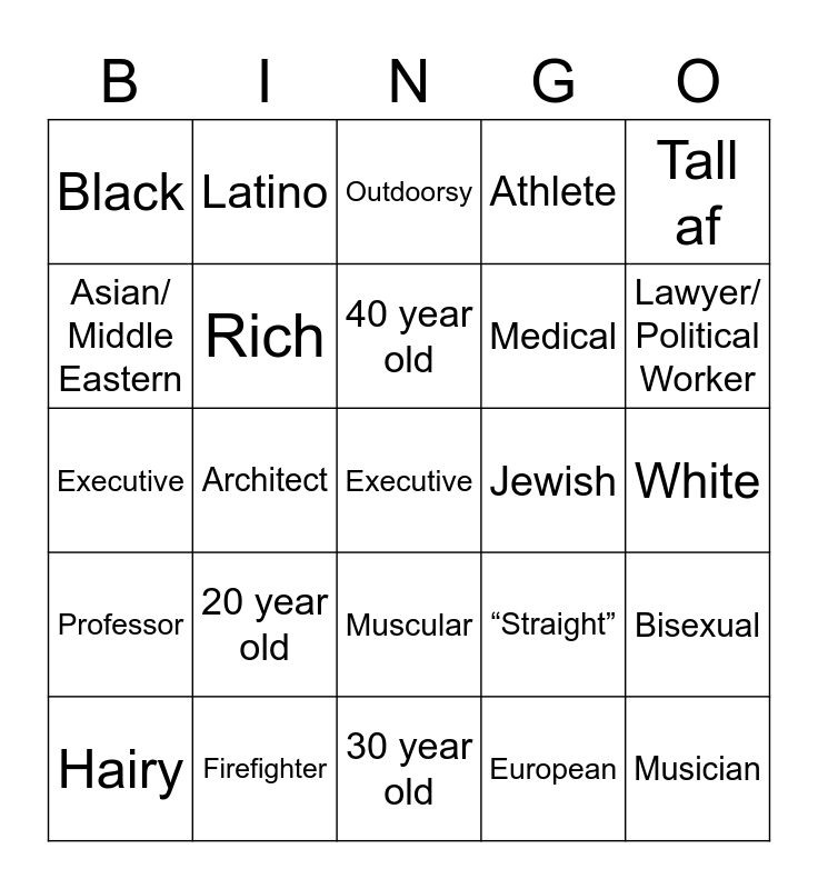 Men I’ve Fucked Bingo Card