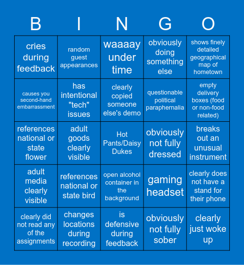 We in They House Bingo Card