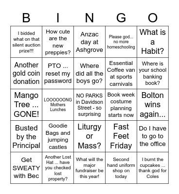 St Ambrose's Mother's Lunch Bingo Card