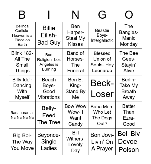 Total-Quiz.com presents Radio Bingo "B" Music Bingo Card