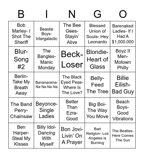 Total-Quiz.com presents Radio Bingo "B" Music Bingo Card