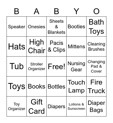 BABYO Bingo Card