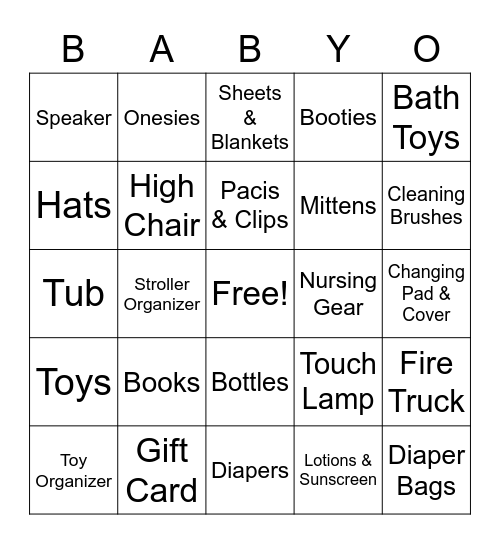 BABYO Bingo Card