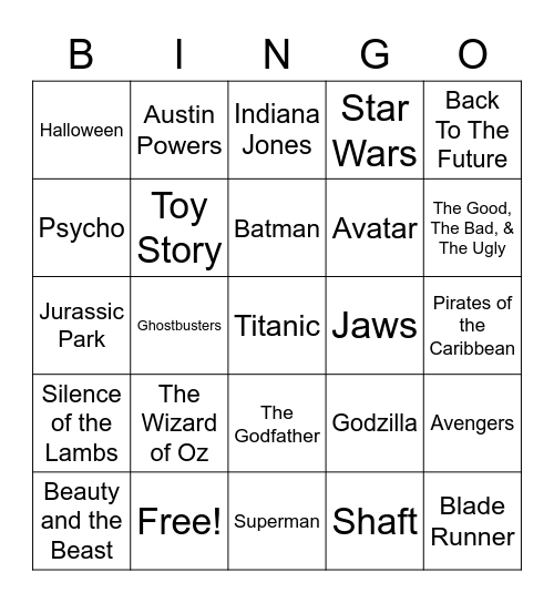 Total-Quiz.com presents Radio Bingo Movie Themes Bingo Card