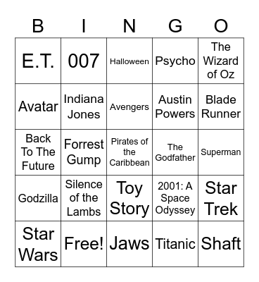 Total-Quiz.com presents Radio Bingo Movie Themes Bingo Card