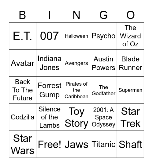 Total-Quiz.com presents Radio Bingo Movie Themes Bingo Card