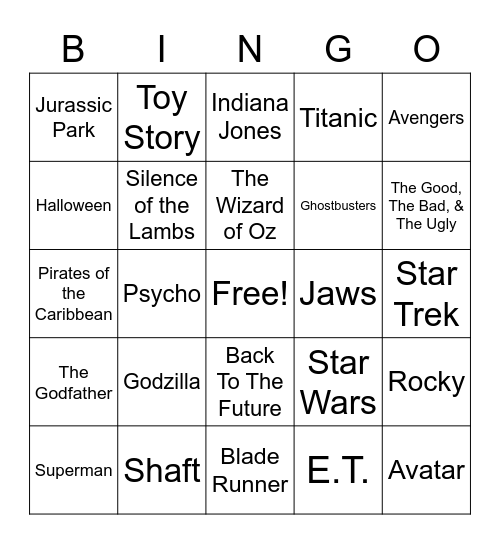 Total-Quiz.com presents Radio Bingo Movie Themes Bingo Card