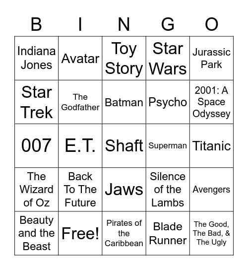 Total-Quiz.com presents Radio Bingo Movie Themes Bingo Card