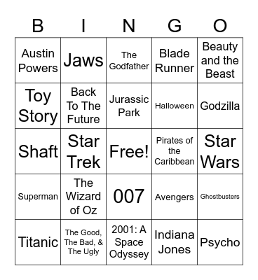 Total-Quiz.com presents Radio Bingo Movie Themes Bingo Card