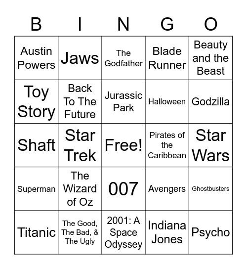 Total-Quiz.com presents Radio Bingo Movie Themes Bingo Card