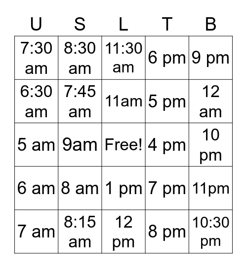 Daily Schedule Bingo Card