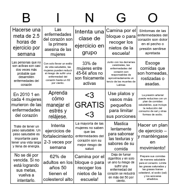 BINGO para Salud del Corazon! Bingo Card