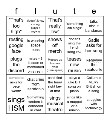 Callumcast Bingo Card