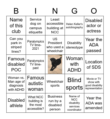 Disability Bingo Card