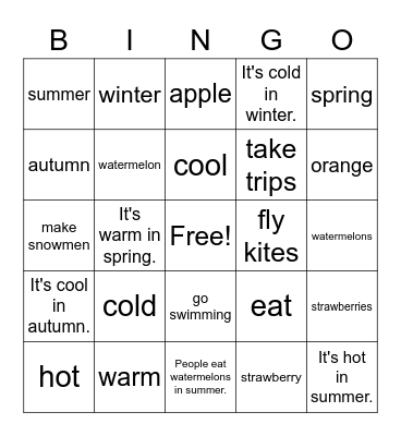 Four Seasons Bingo Card