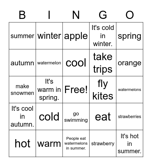 Four Seasons Bingo Card