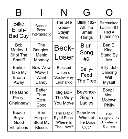 Total-Quiz.com presents Radio Bingo "B" Music Bingo Card