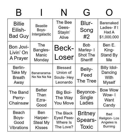 Total-Quiz.com presents Radio Bingo "B" Music Bingo Card