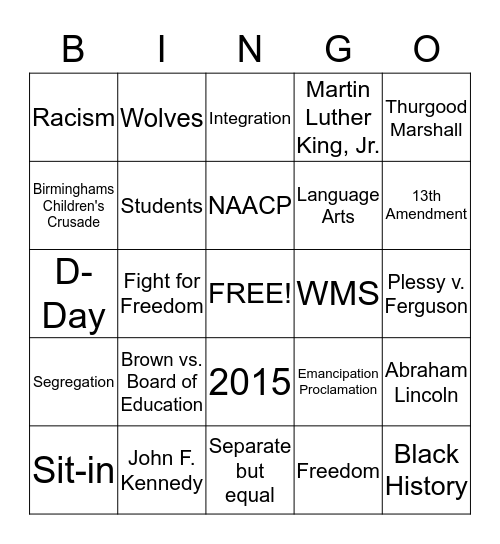 Civil Rights Movement Bingo Card