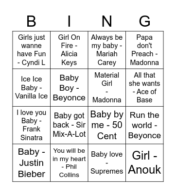 Baby Girl Bingo Card
