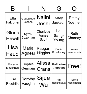 Sonia Kovalevsky Day Bingo Card