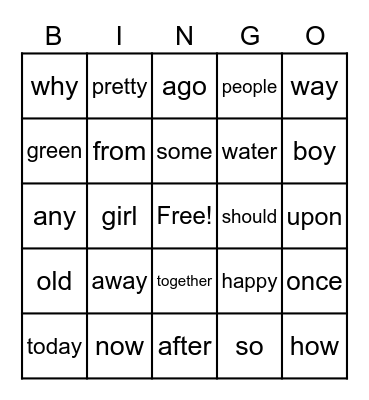 Unit 3 Sight Words Bingo Card