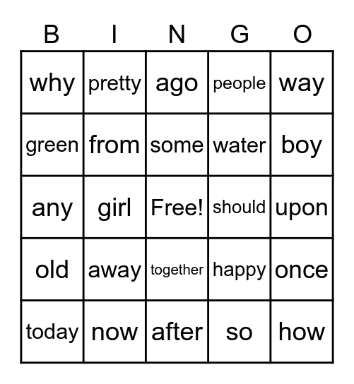 Unit 3 Sight Words Bingo Card