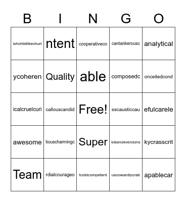 Test Bingo Card