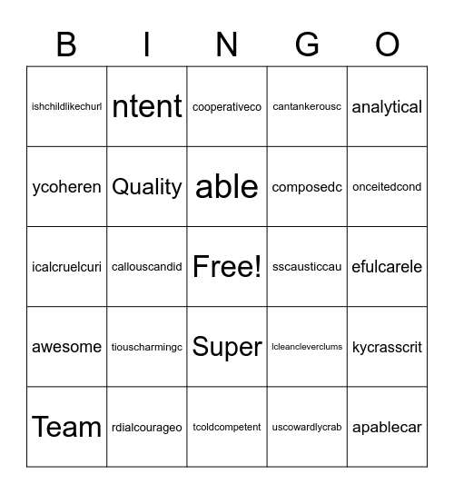Test Bingo Card