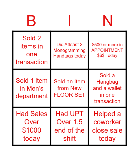 Untitled Bingo Card