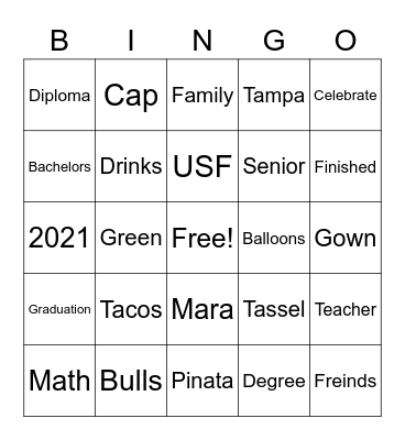 Graduation 2021  Bingo Card