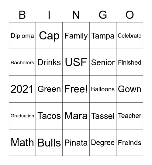 Graduation 2021  Bingo Card