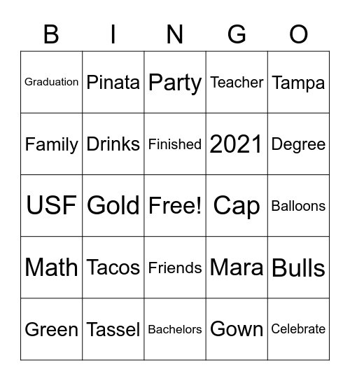 Graduation 2021 Bingo Card