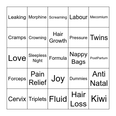 B A B Y        B I N G O Bingo Card